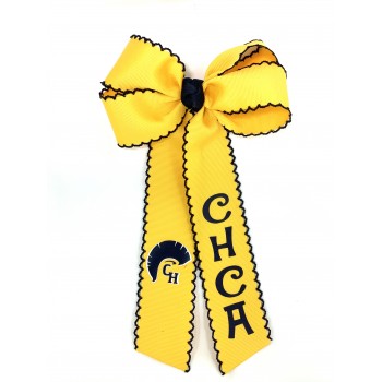 Cottage Hill Christian (Yellow Gold) / Navy Pico Stitch Bow w/ Tails - 5 Inch